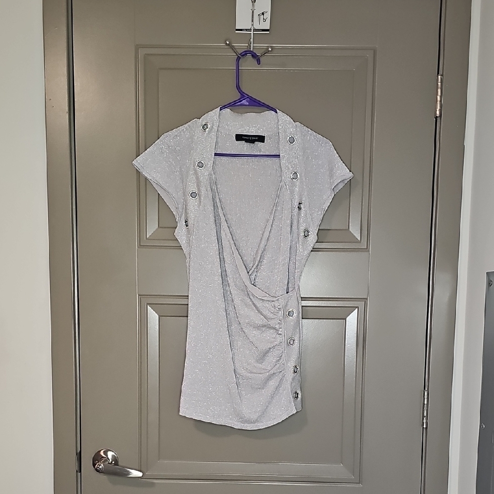 Ashley Stewart Silver Ruched Blouse